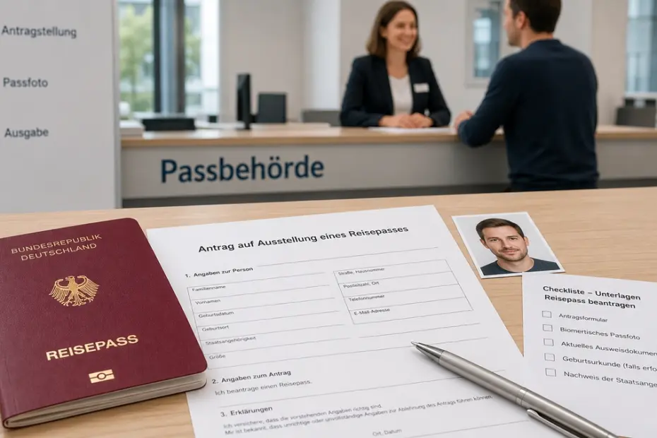 Reisepass beantragen mit Antragsformular, Passfoto und Unterlagen in der Passbehörde