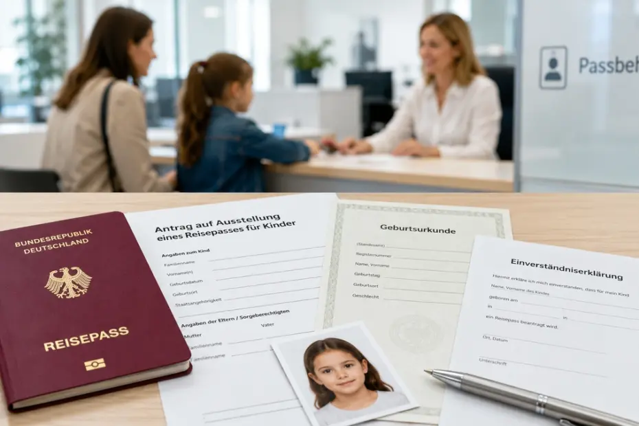 Reisepass für Kinder beantragen mit Antragsformular, Geburtsurkunde und Einverständniserklärung