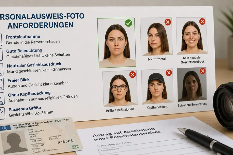 Personalausweis-Foto Anforderungen mit Beispielfotos und Kamera